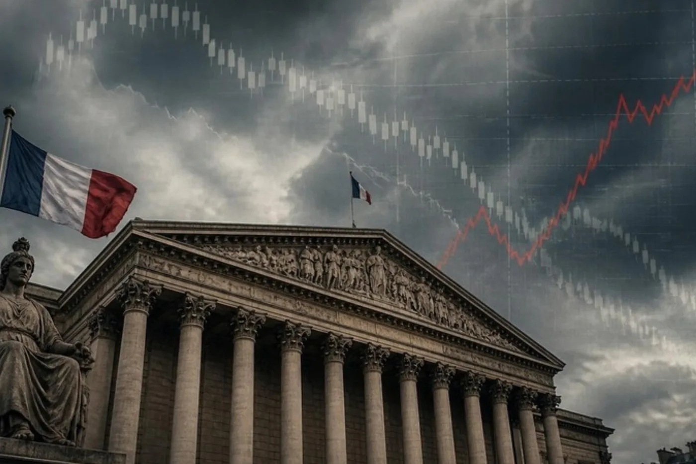 L'Assemblée nationale sous un ciel orageux et une courbe obligataire