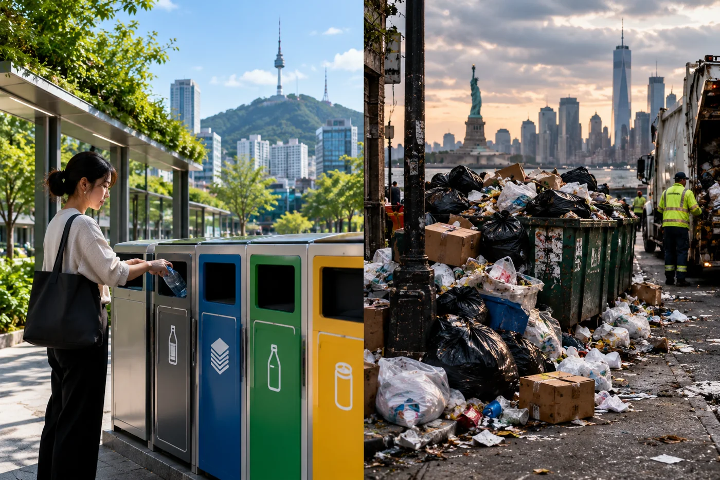 Skyline stylisée évoquant l'économie circulaire des déchets